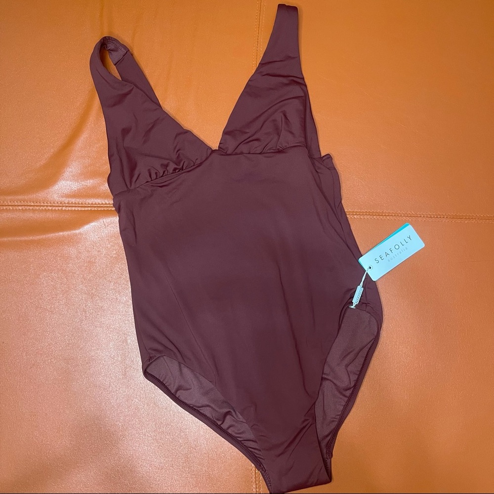 Seafolly Australia One Piece V Neck Maillot Plum 8 - Picture 2 of 11